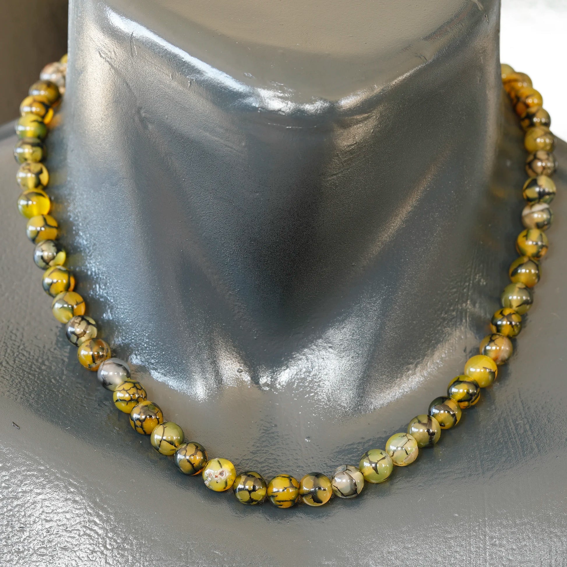 Natural Dragon Vein Beaded Clasp Choker Necklace - ElisaJewelryArt