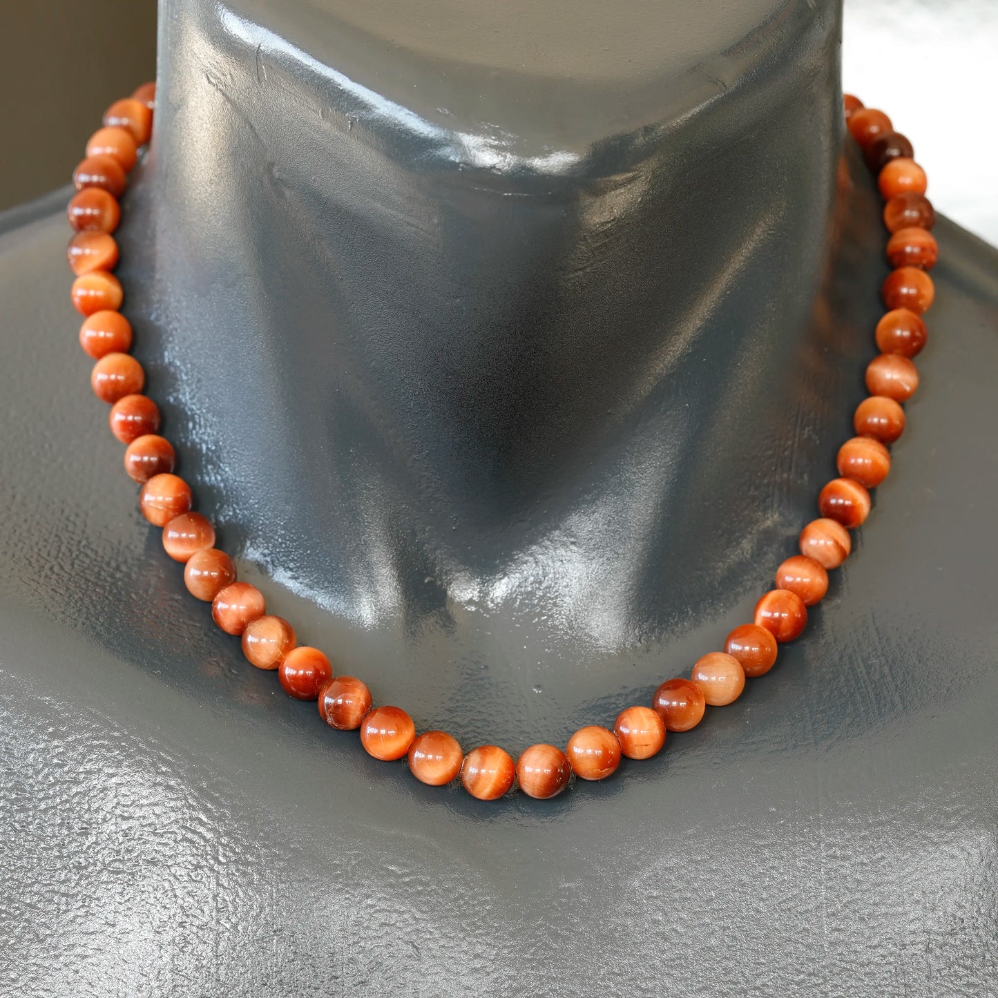 Natural Fire Tiger Eye Beaded Clasp Choker Necklace - ElisaJewelryArt