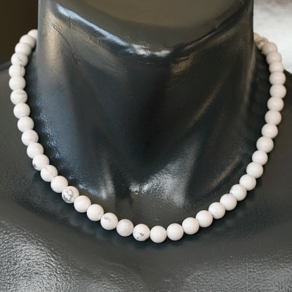 Natural Howlite Beaded Clasp Choker Necklace - ElisaJewelryArt