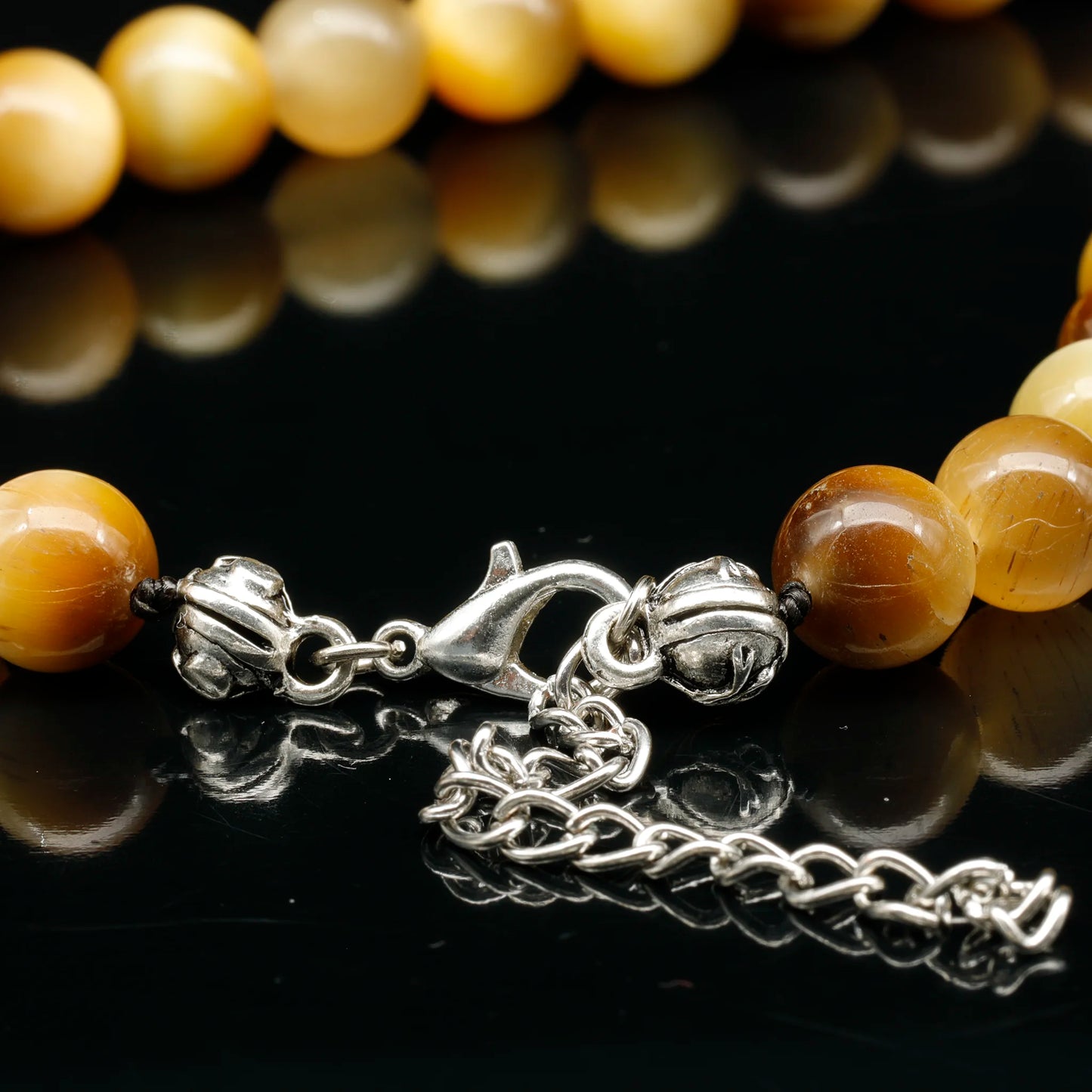 Natural Gold Tiger Eye Beaded Clasp Anklet - ElisaJewelryArt