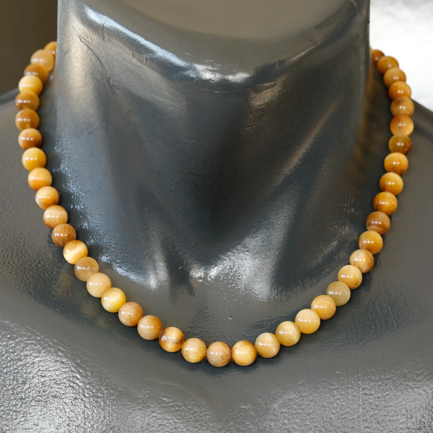 Natural Gold Tiger Eye Beaded Clasp Choker Necklace - ElisaJewelryArt