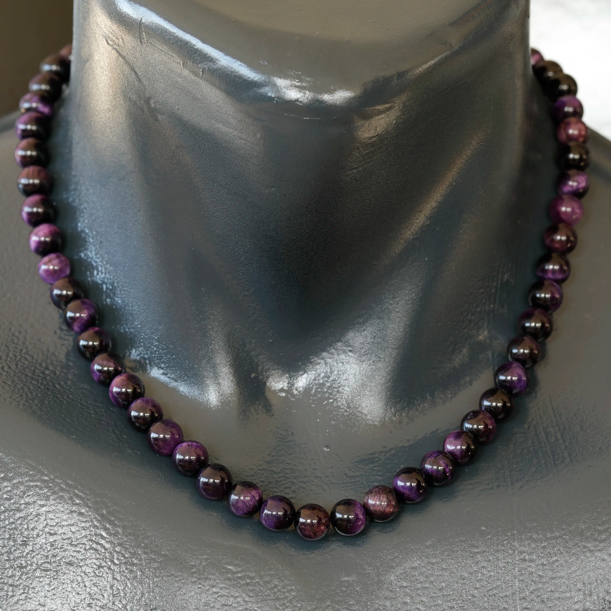 Natural Purple Tiger Eye Beaded Clasp Choker Necklace - ElisaJewelryArt