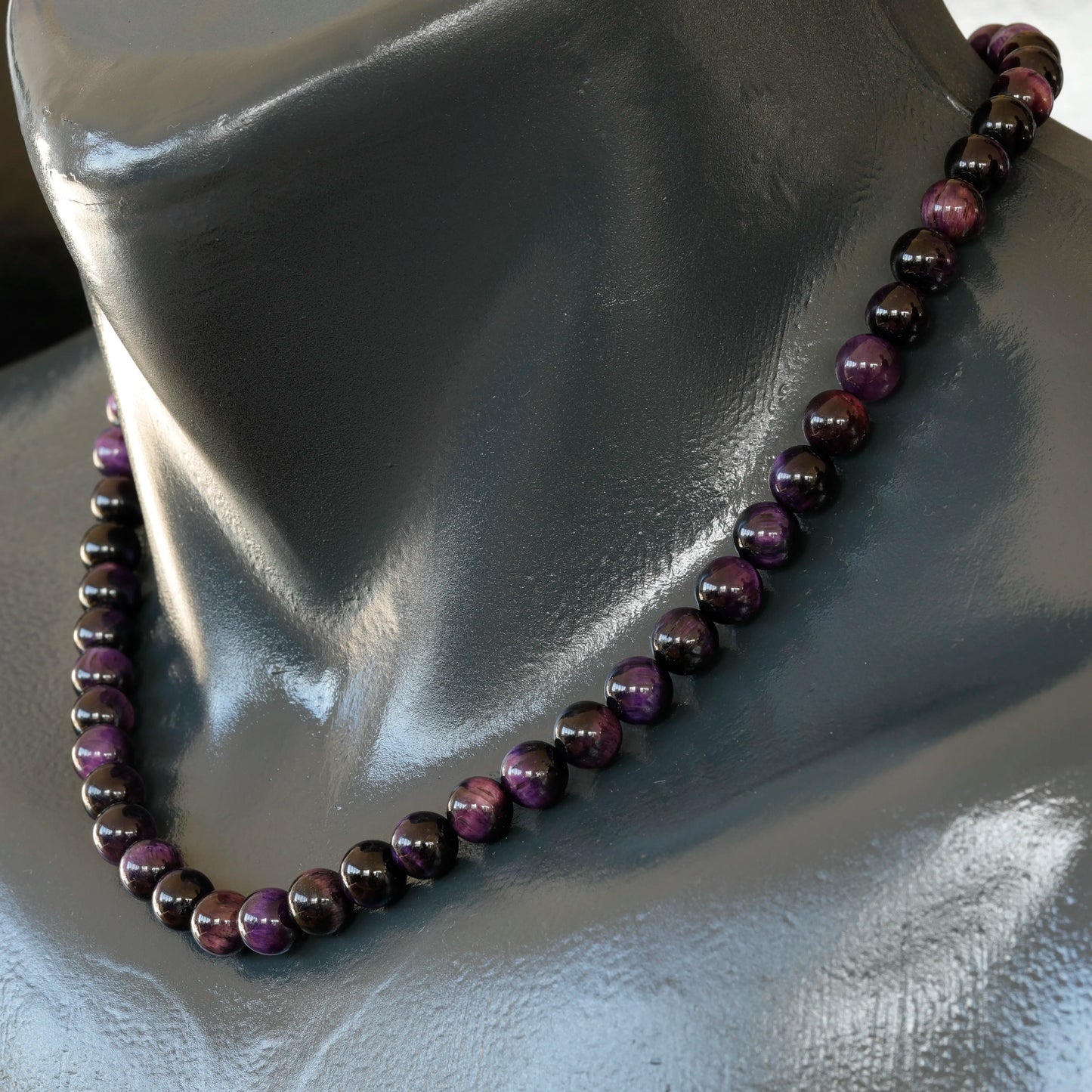 Natural Purple Tiger Eye Beaded Clasp Choker Necklace - ElisaJewelryArt