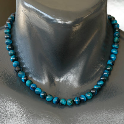 Natural Blue Tiger Eye Beaded Clasp Choker Necklace - ElisaJewelryArt