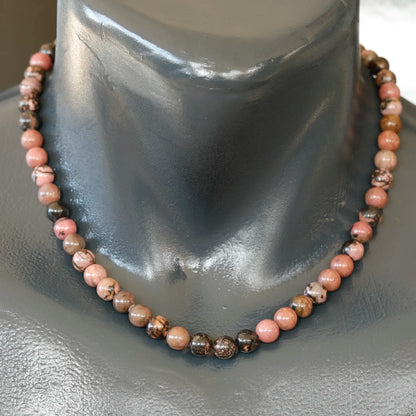 Natural Rhodonite Beaded Clasp Choker Necklace - ElisaJewelryArt