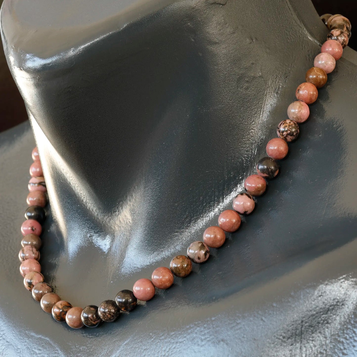 Natural Rhodonite Beaded Clasp Choker Necklace - ElisaJewelryArt