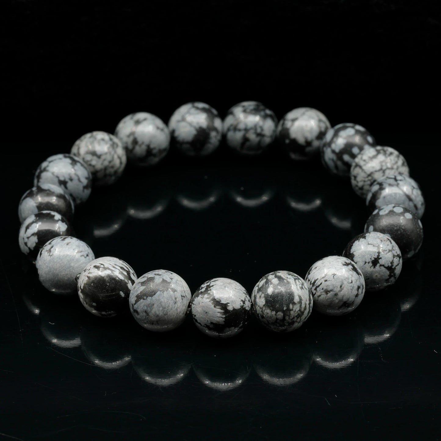 Natural Snowflake Obsidian Beaded Stretchy Bracelet