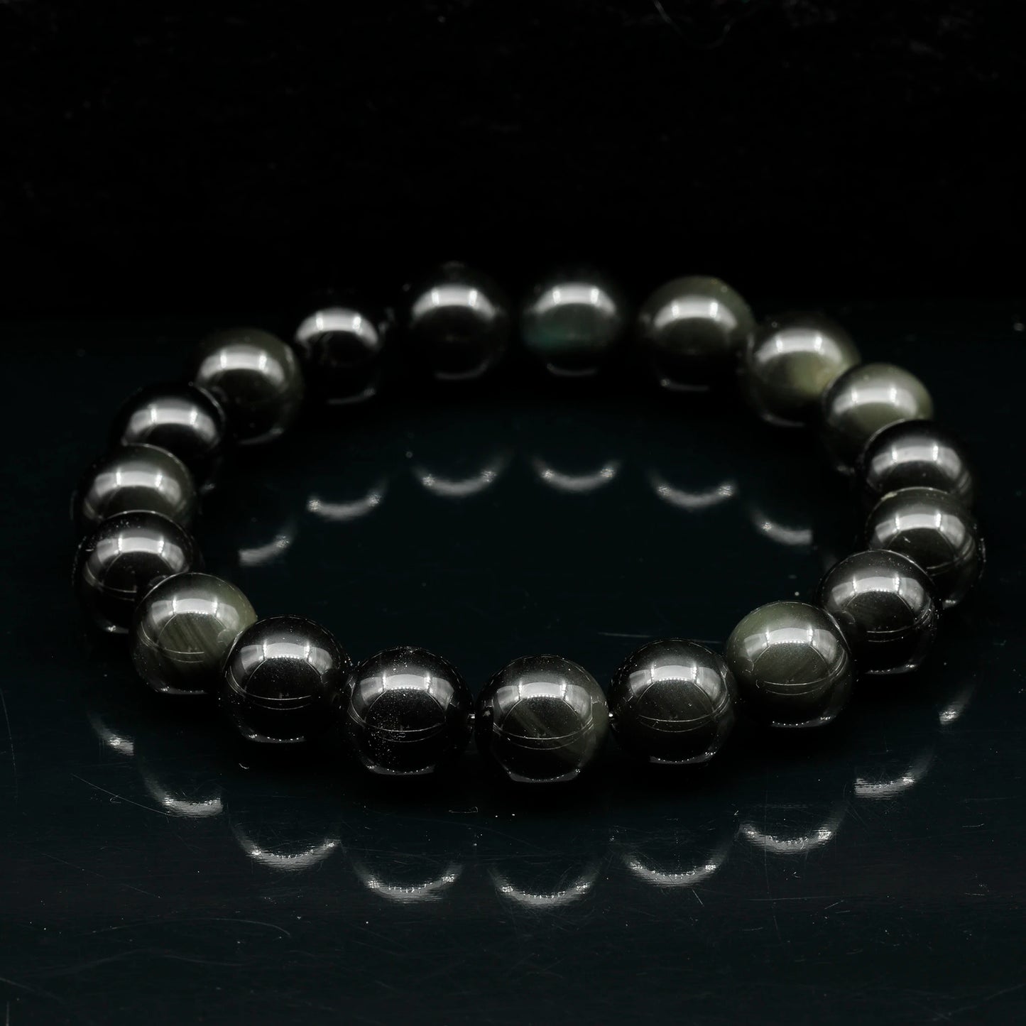 Natural Obsidian Beaded Stretchy Bracelet