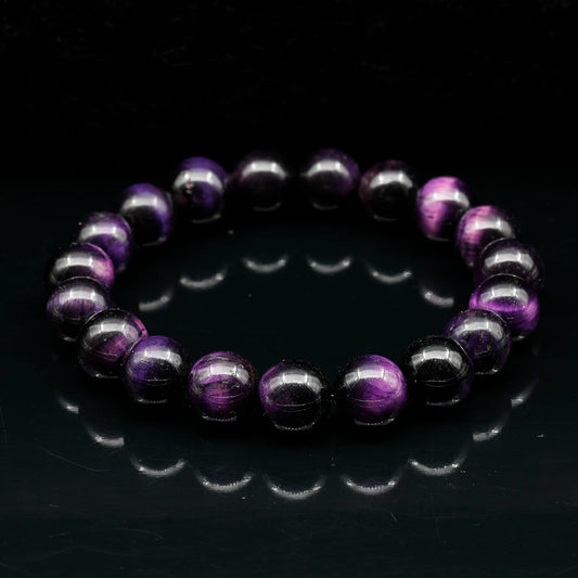 Natural Purple Tiger Eye Beaded Stretchy Bracelet