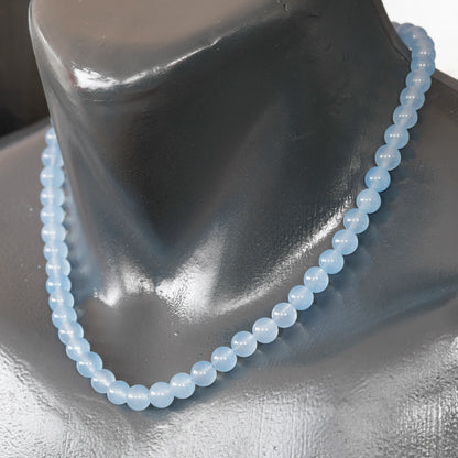 Natural Angelite Beaded Clasp Choker Necklace - ElisaJewelryArt