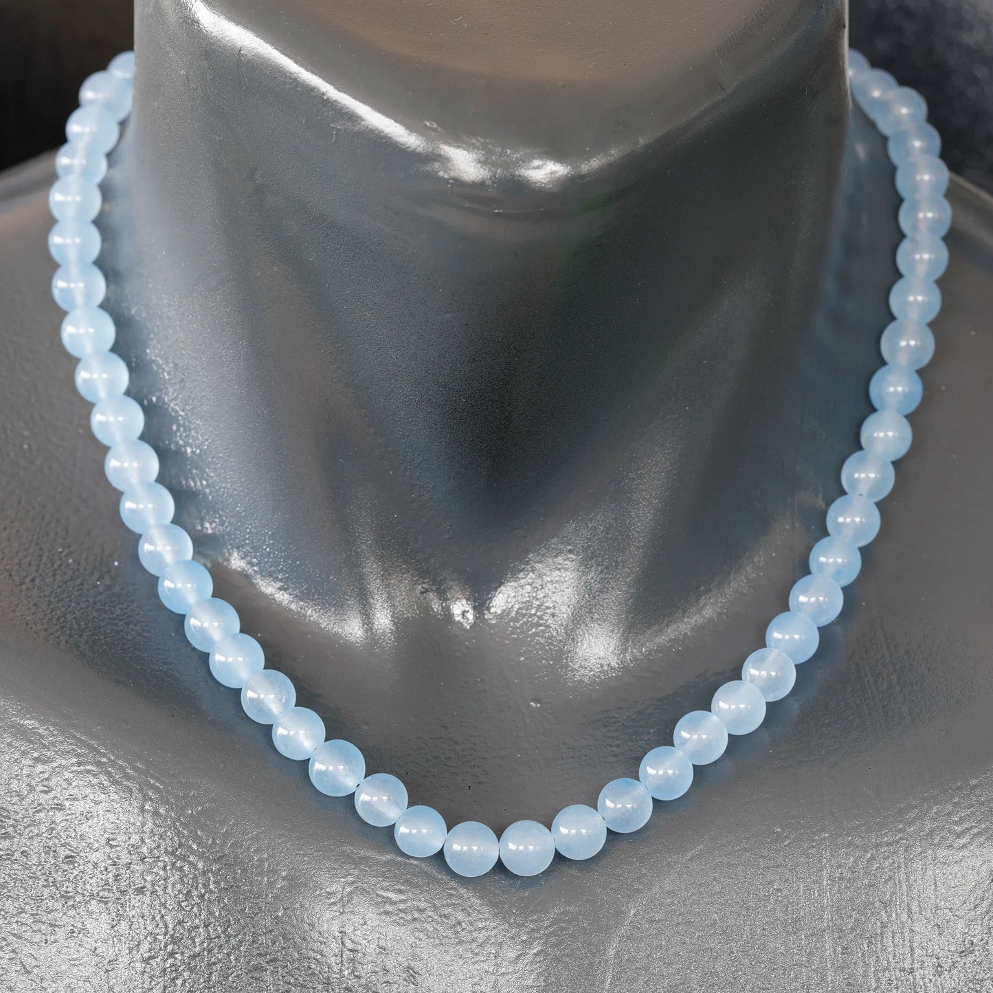 Natural Angelite Beaded Clasp Choker Necklace - ElisaJewelryArt