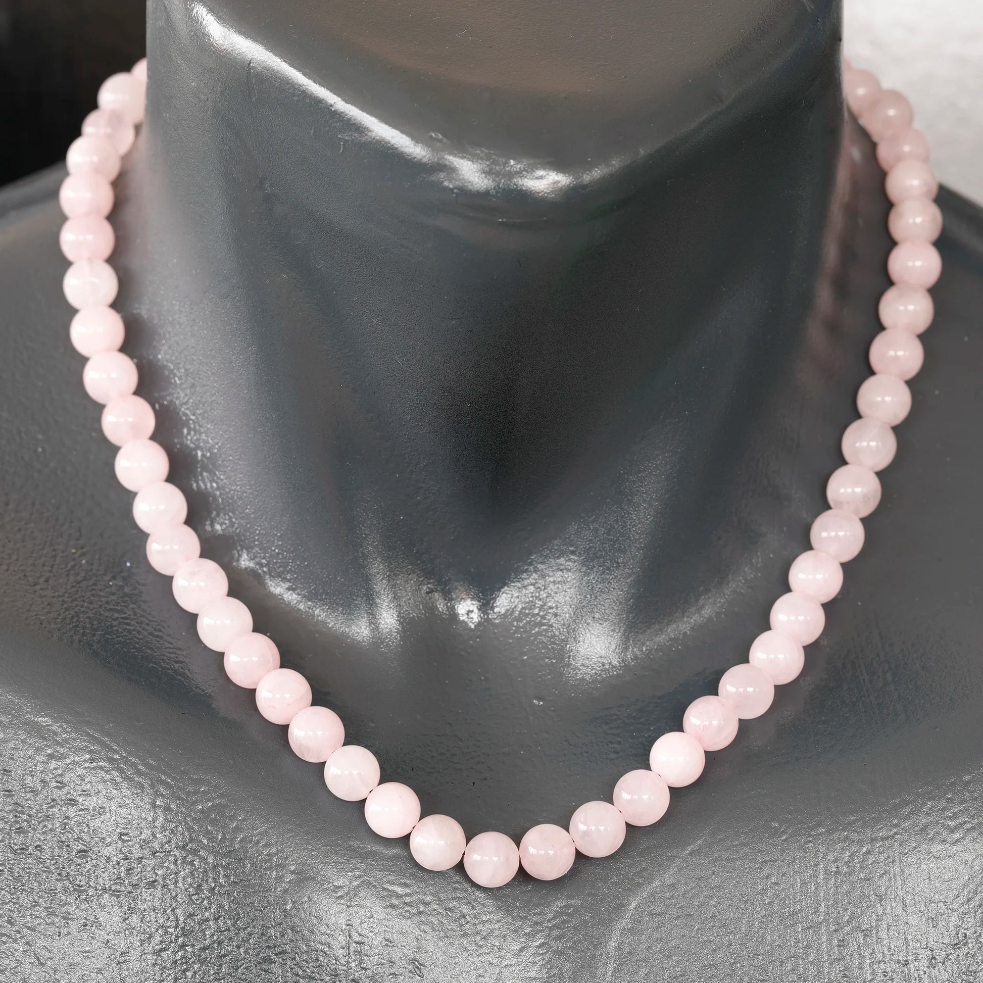 Natural Rose Quartz Beaded Clasp Choker Necklace - ElisaJewelryArt