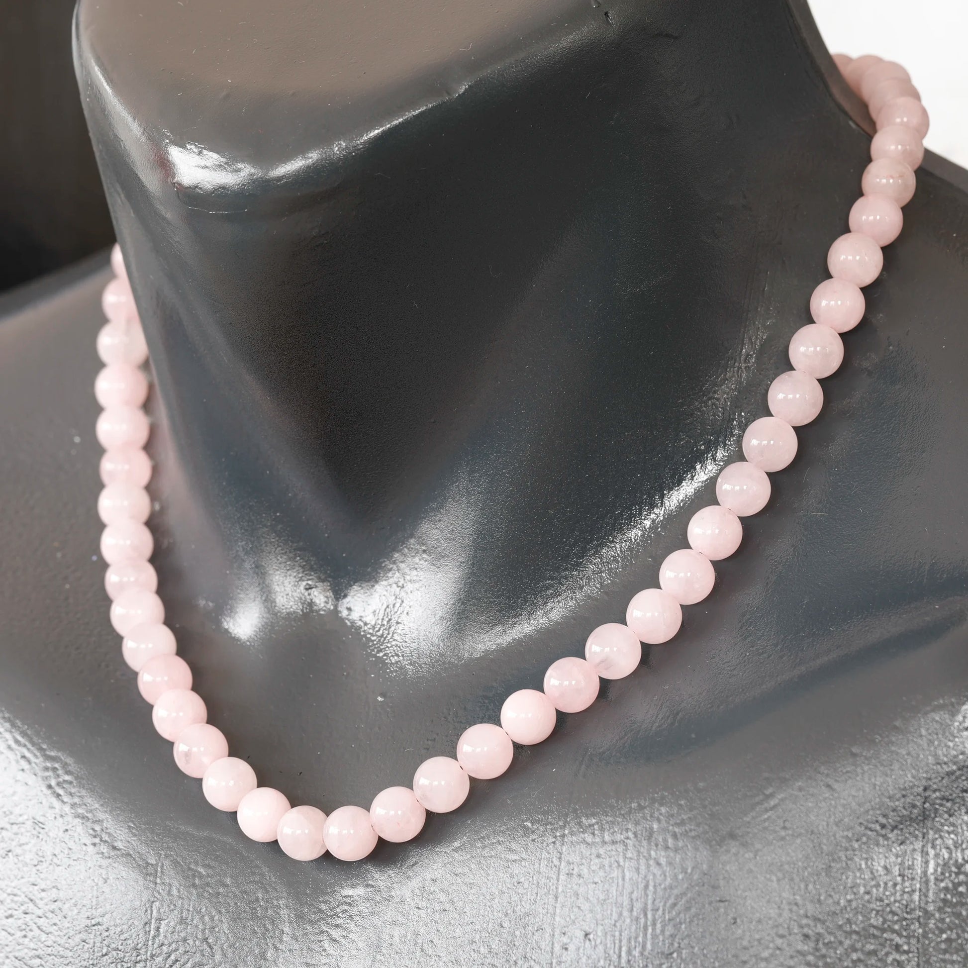 Natural Rose Quartz Beaded Clasp Choker Necklace - ElisaJewelryArt