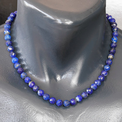 Natural Lapis Lazuli Beaded Clasp Choker Necklace - ElisaJewelryArt