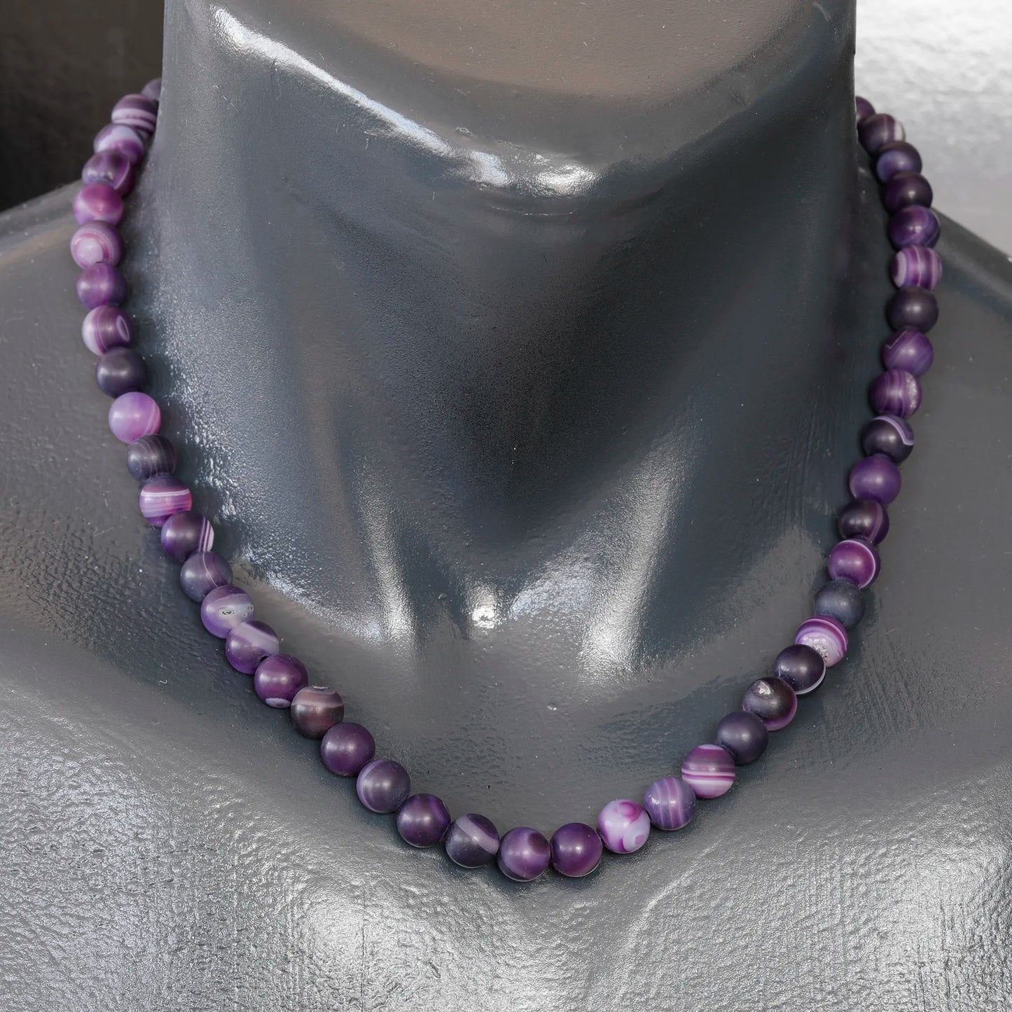 Natural Matte Purple Agate Beaded Clasp Choker Necklace - ElisaJewelryArt