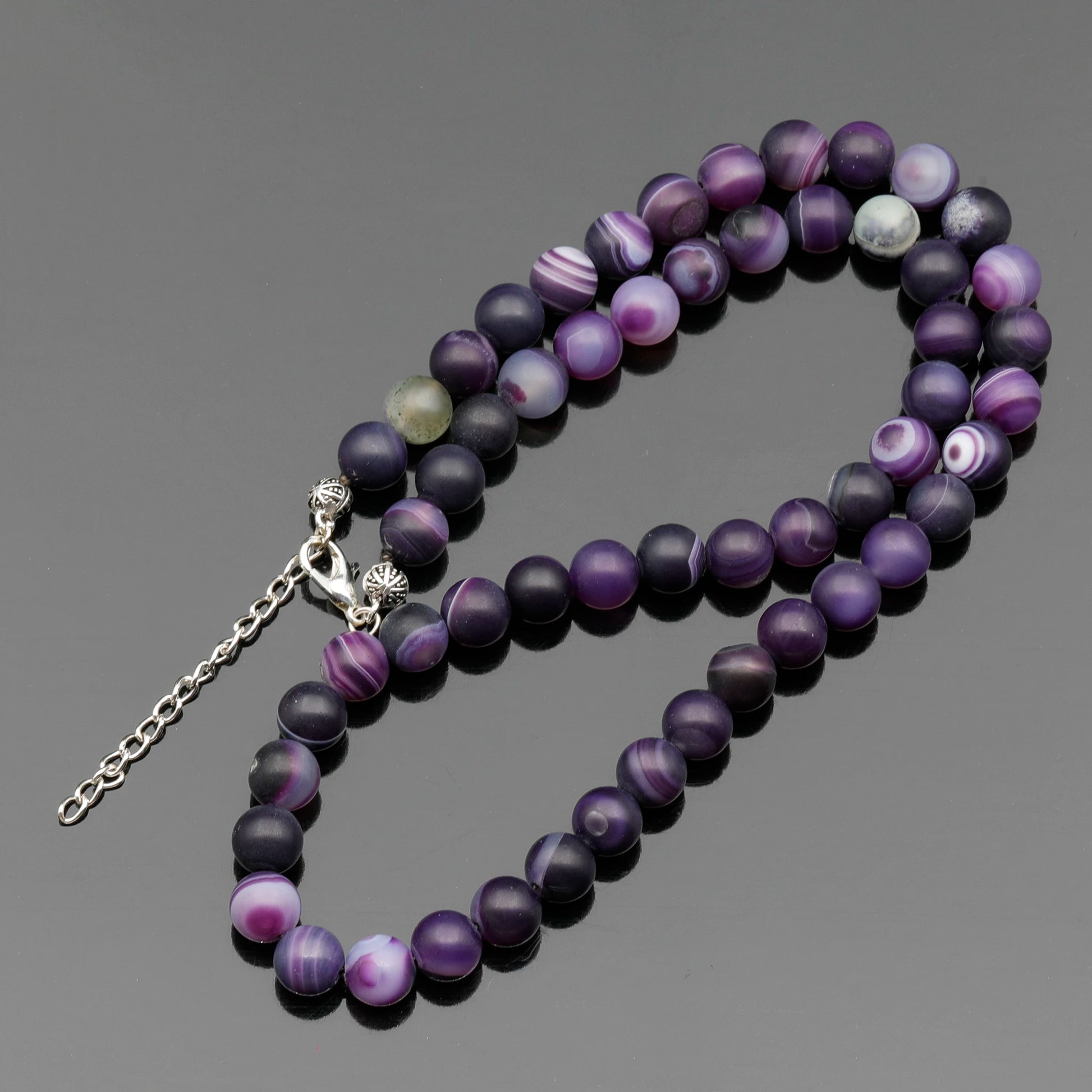 Natural Matte Purple Agate Beaded Clasp Choker Necklace - ElisaJewelryArt