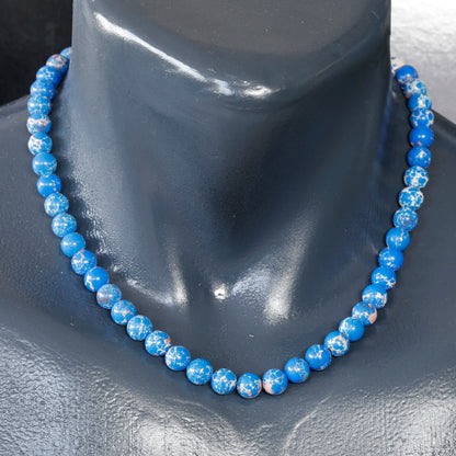 Natural Blue Imperial Jasper Beaded Clasp Choker Necklace - ElisaJewelryArt