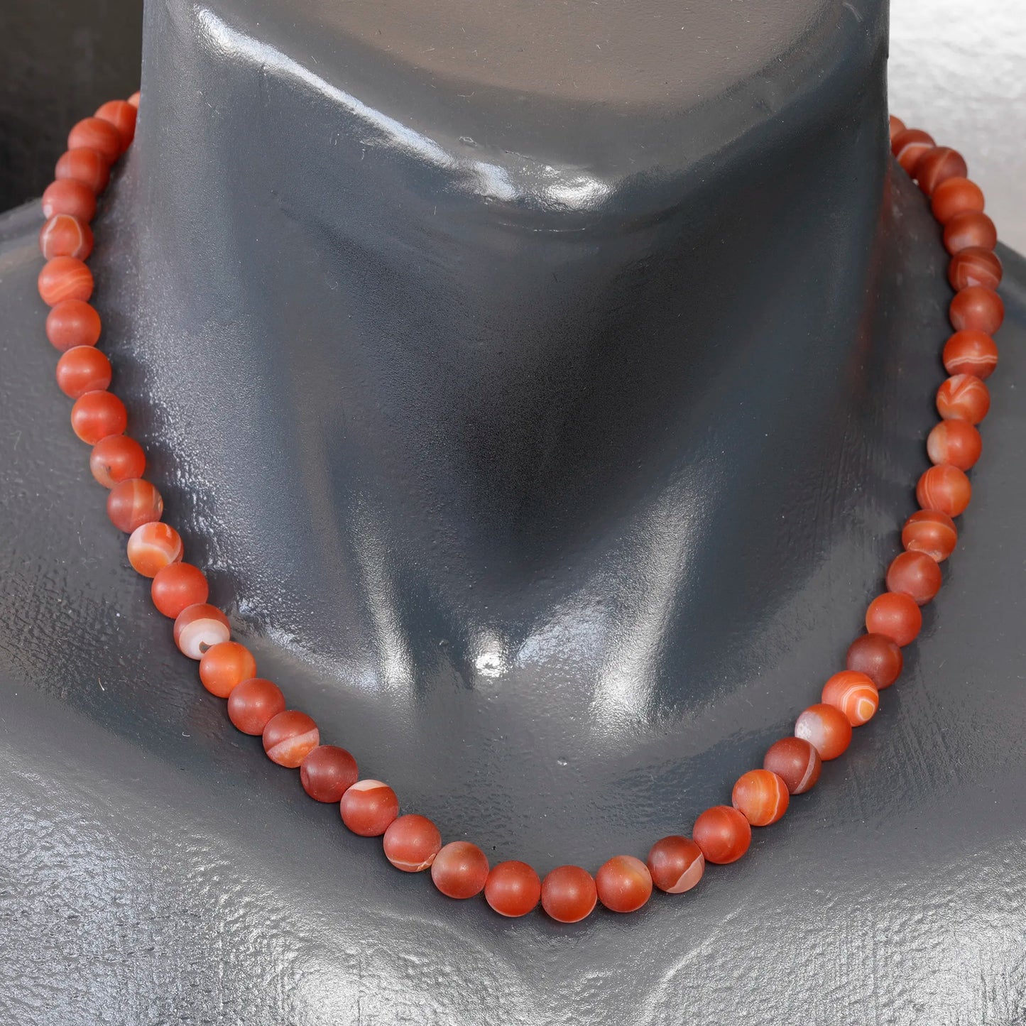 Natural Matte Orange Agate Beaded Clasp Choker Necklace - ElisaJewelryArt