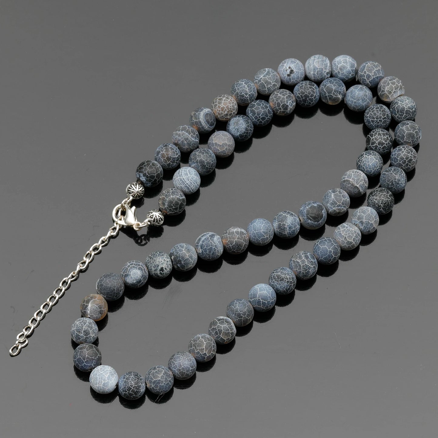 Natural Matte Crackle Blue Agate Beaded Clasp Choker Necklace - ElisaJewelryArt