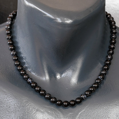 Natural Black Agate Beaded Clasp Choker Necklace - ElisaJewelryArt