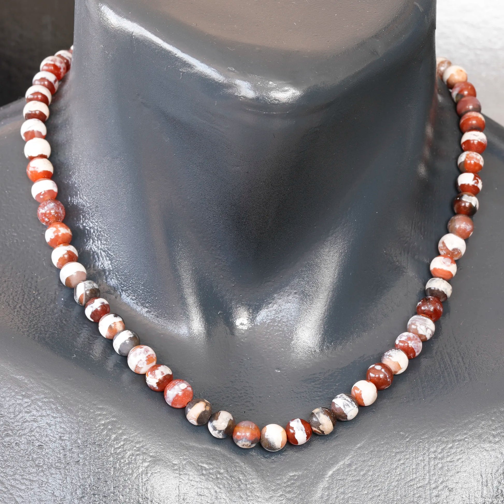 Natural Orange Tibetan Agate Beaded Clasp Choker Necklace - ElisaJewelryArt