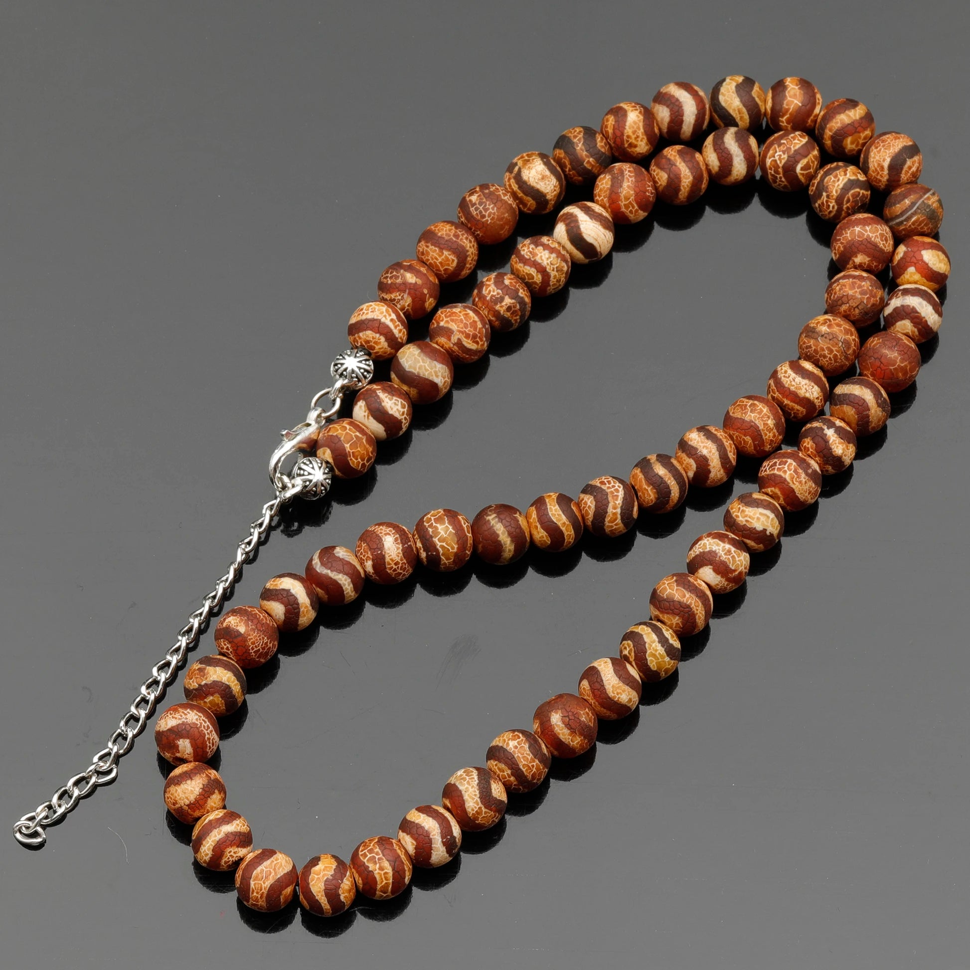 Natural Brown Tibetan Agate Beaded Clasp Choker Necklace - ElisaJewelryArt