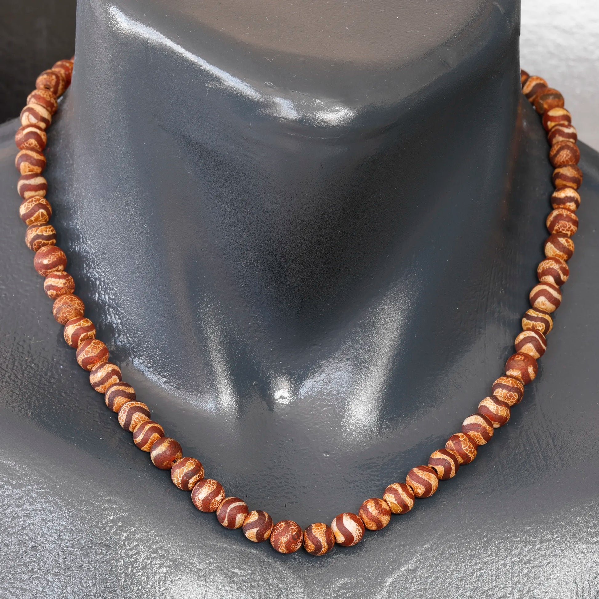 Natural Brown Tibetan Agate Beaded Clasp Choker Necklace - ElisaJewelryArt