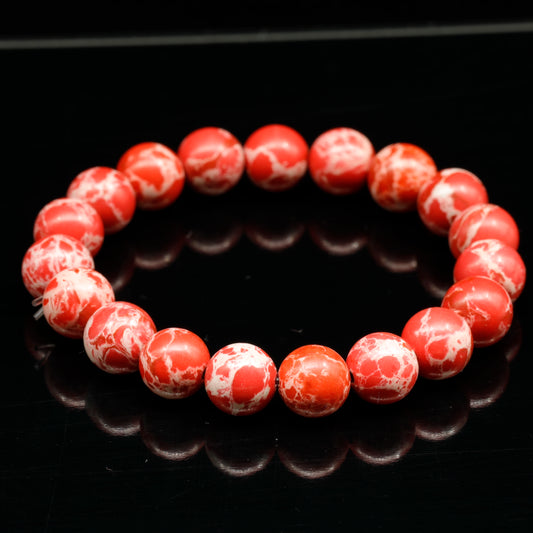 Natural Red Imperial Jasper Beaded Stretchy Bracelet