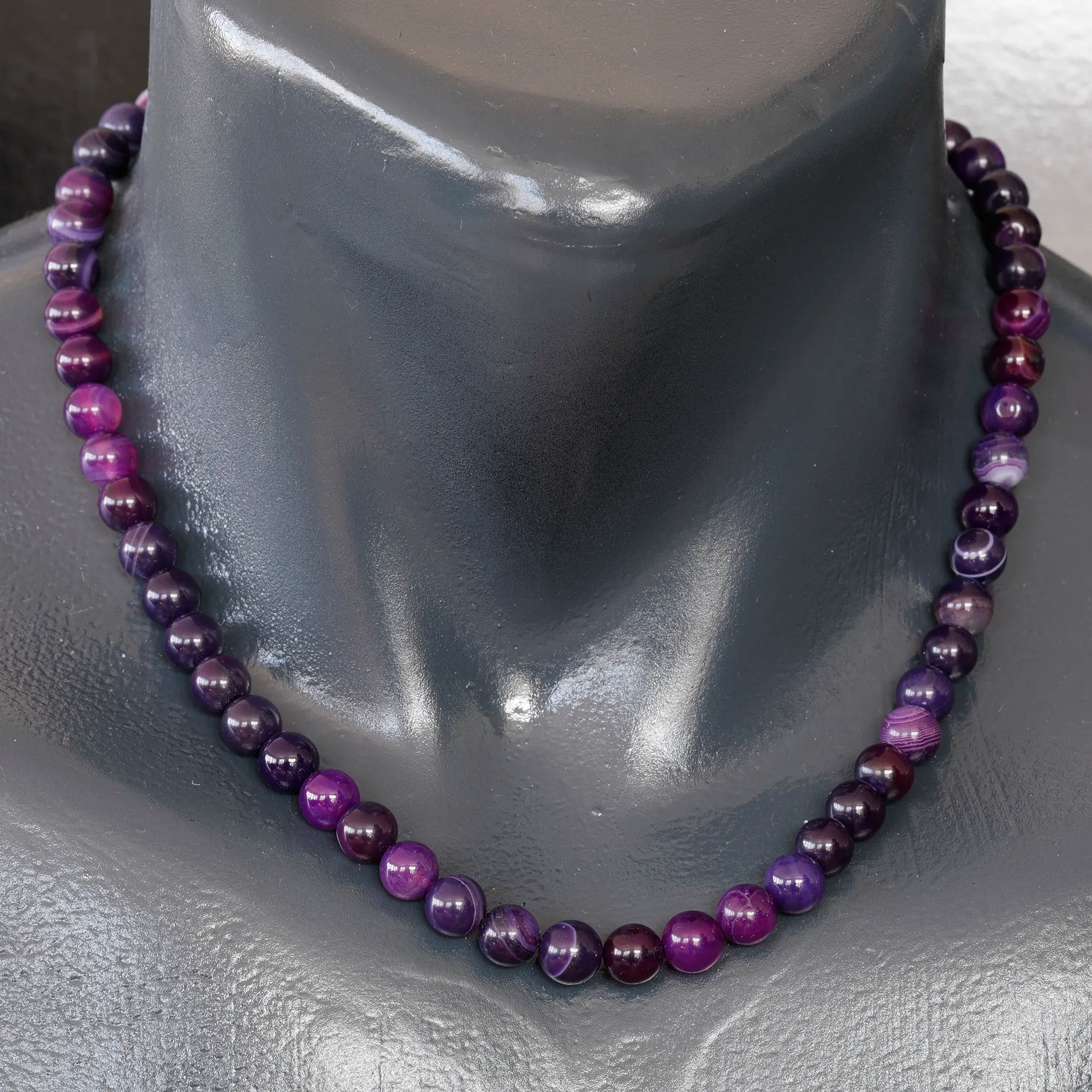 Natural Purple Agate Beaded Clasp Choker Necklace - ElisaJewelryArt