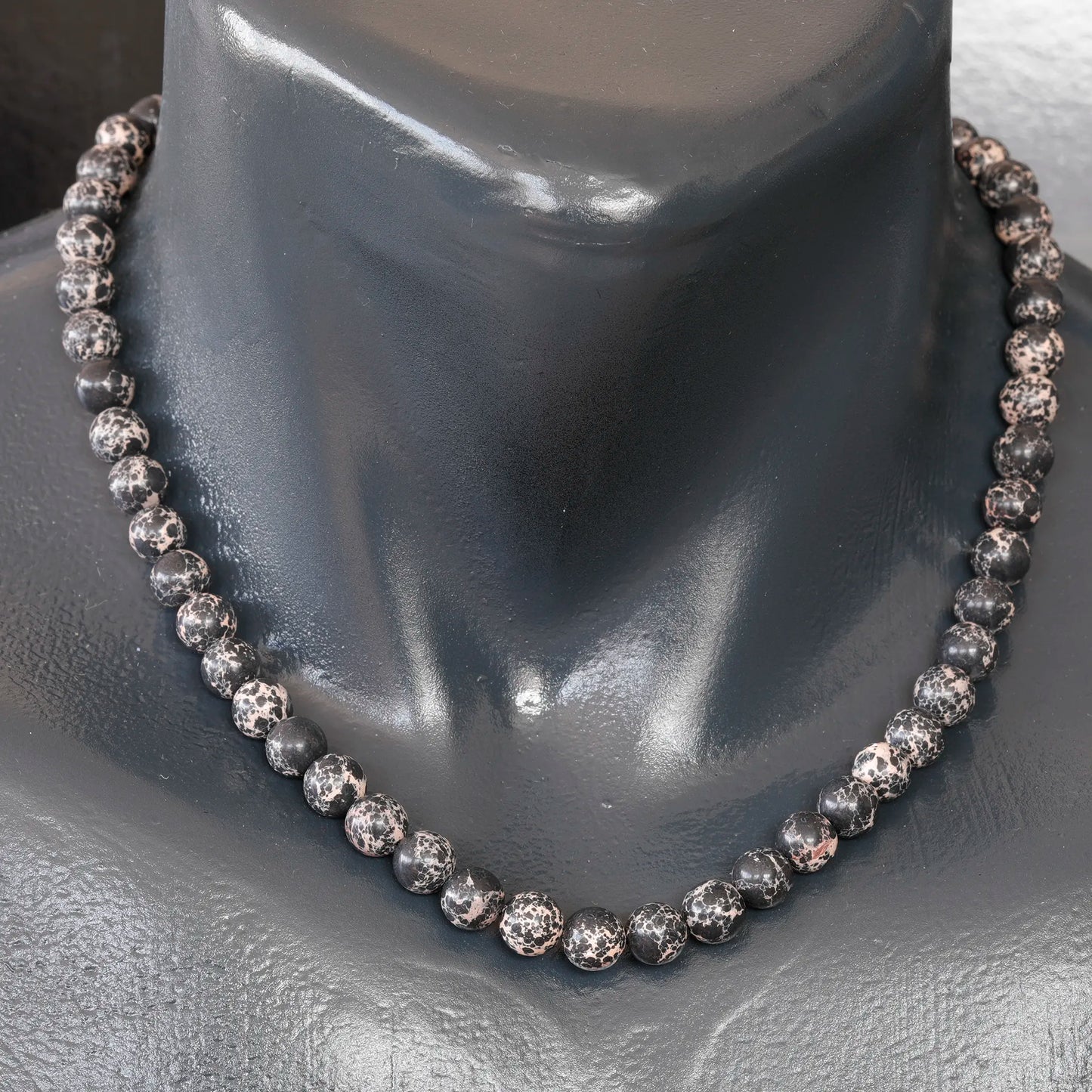 Natural Black Imperial Jasper Beaded Clasp Choker Necklace - ElisaJewelryArt