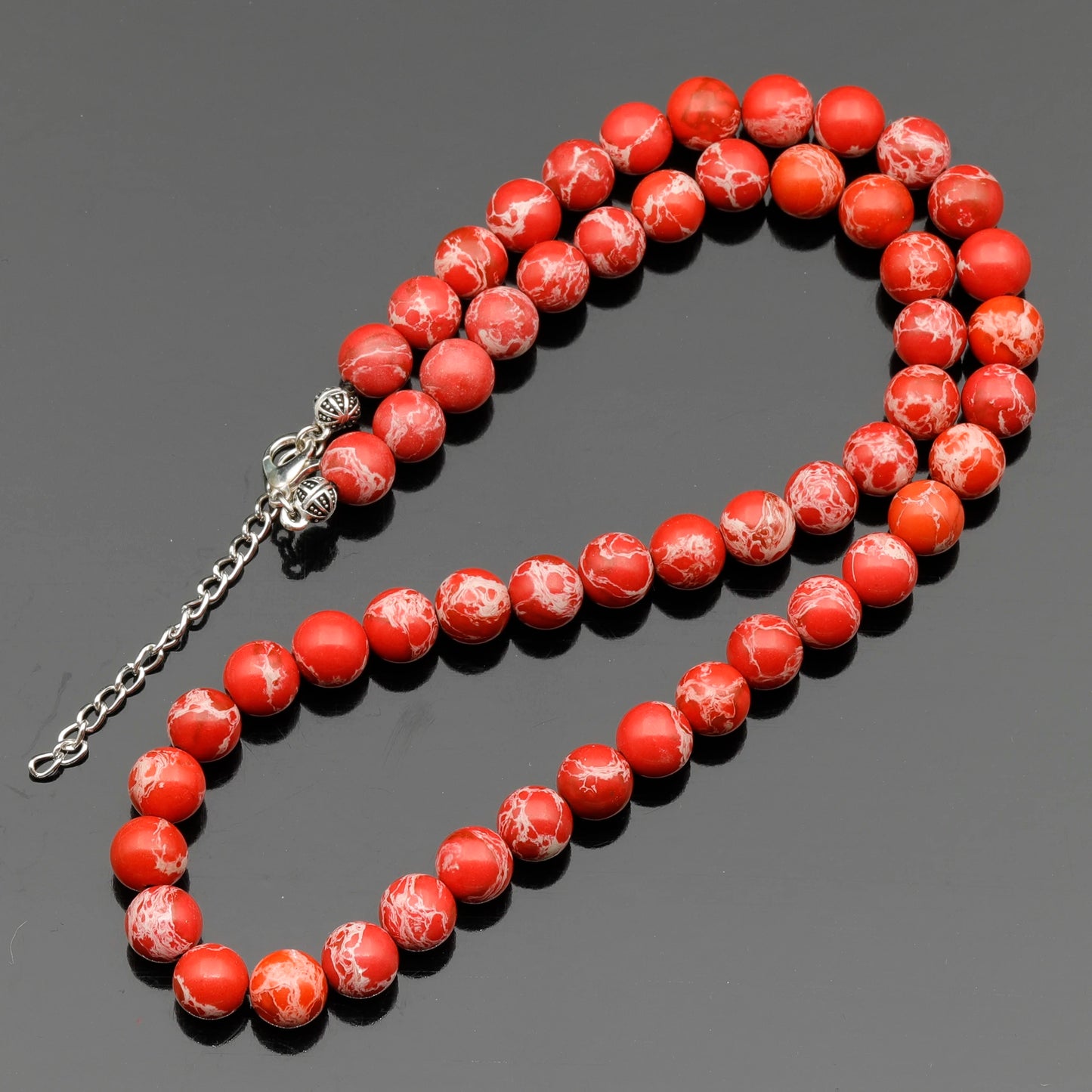 Natural Red Imperial Jasper Beaded Clasp Choker Necklace - ElisaJewelryArt