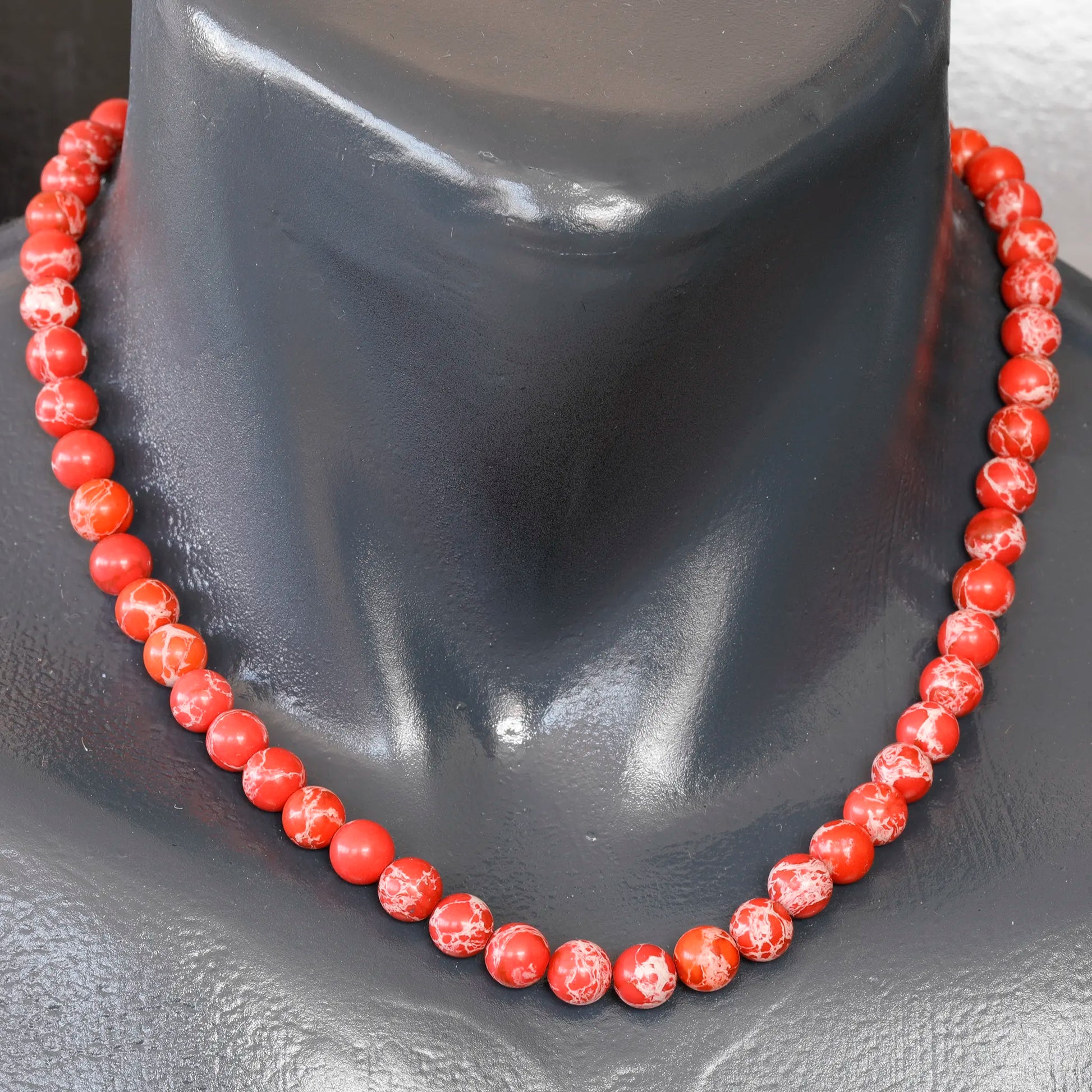 Natural Red Imperial Jasper Beaded Clasp Choker Necklace - ElisaJewelryArt