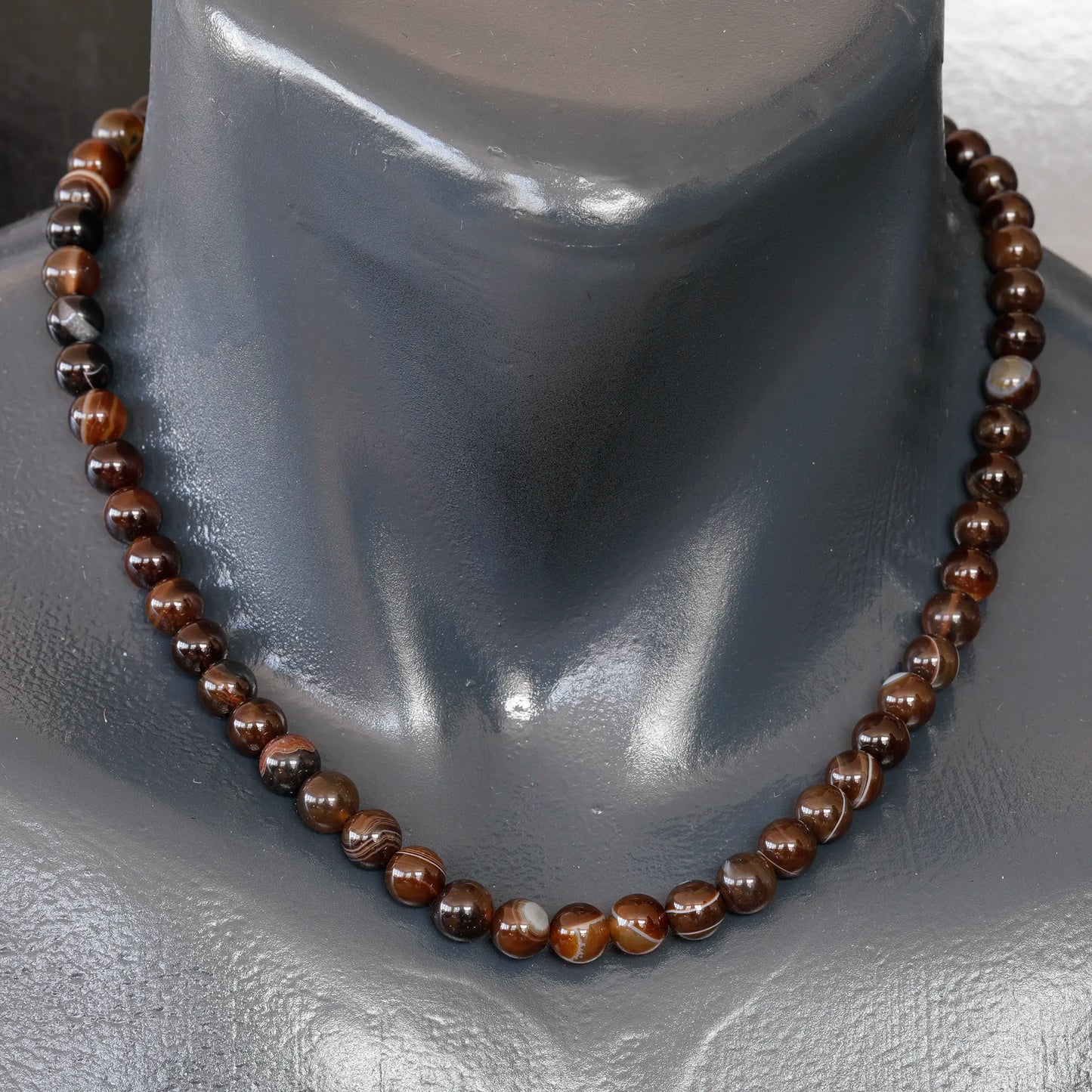 Natural Brown Agate Beaded Clasp Choker Necklace - ElisaJewelryArt