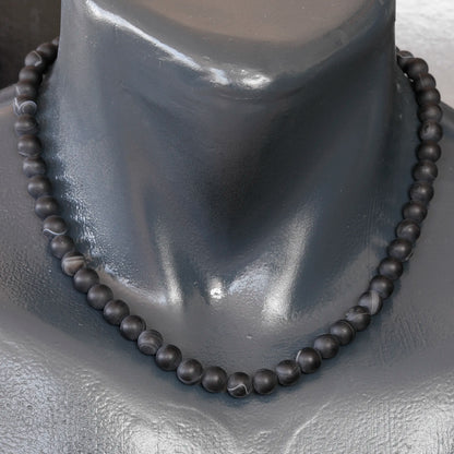 Natural Matte Black Agate Beaded Clasp Choker Necklace - ElisaJewelryArt