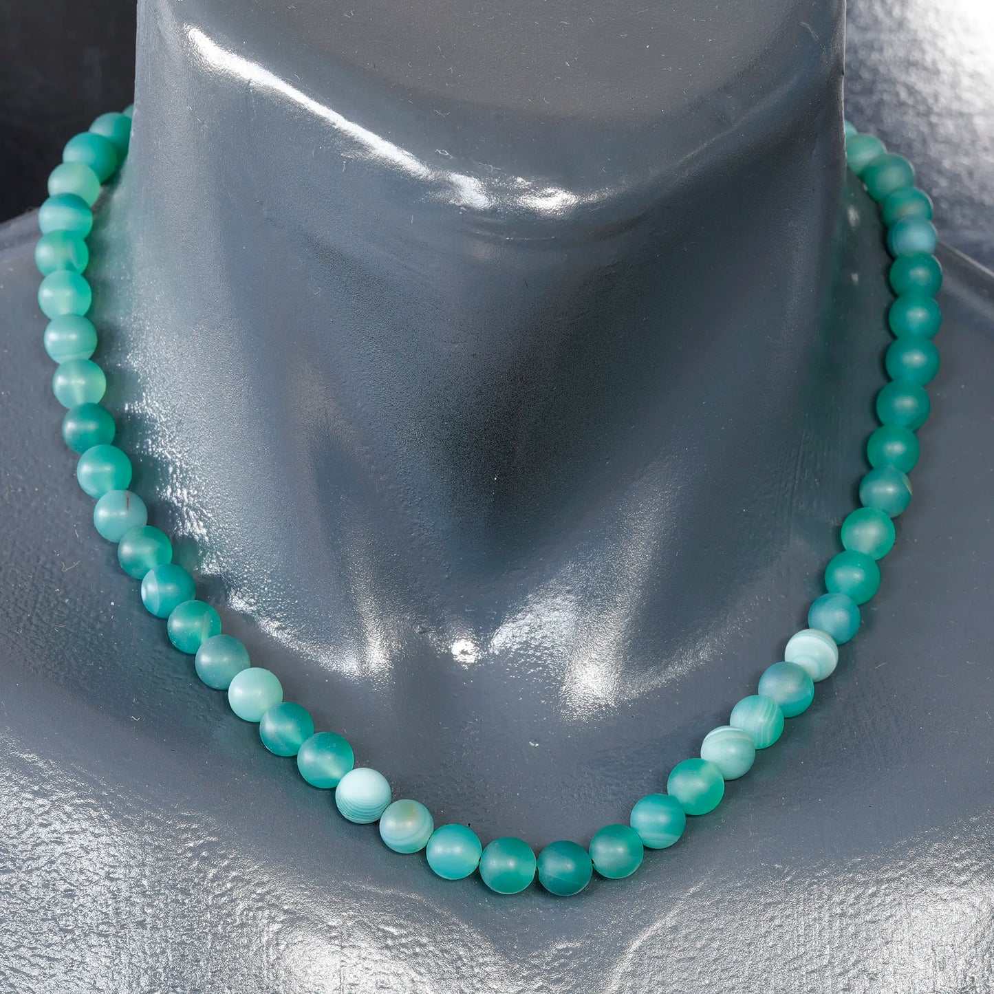 Natural Matte Green Agate Beaded Clasp Choker Necklace - ElisaJewelryArt