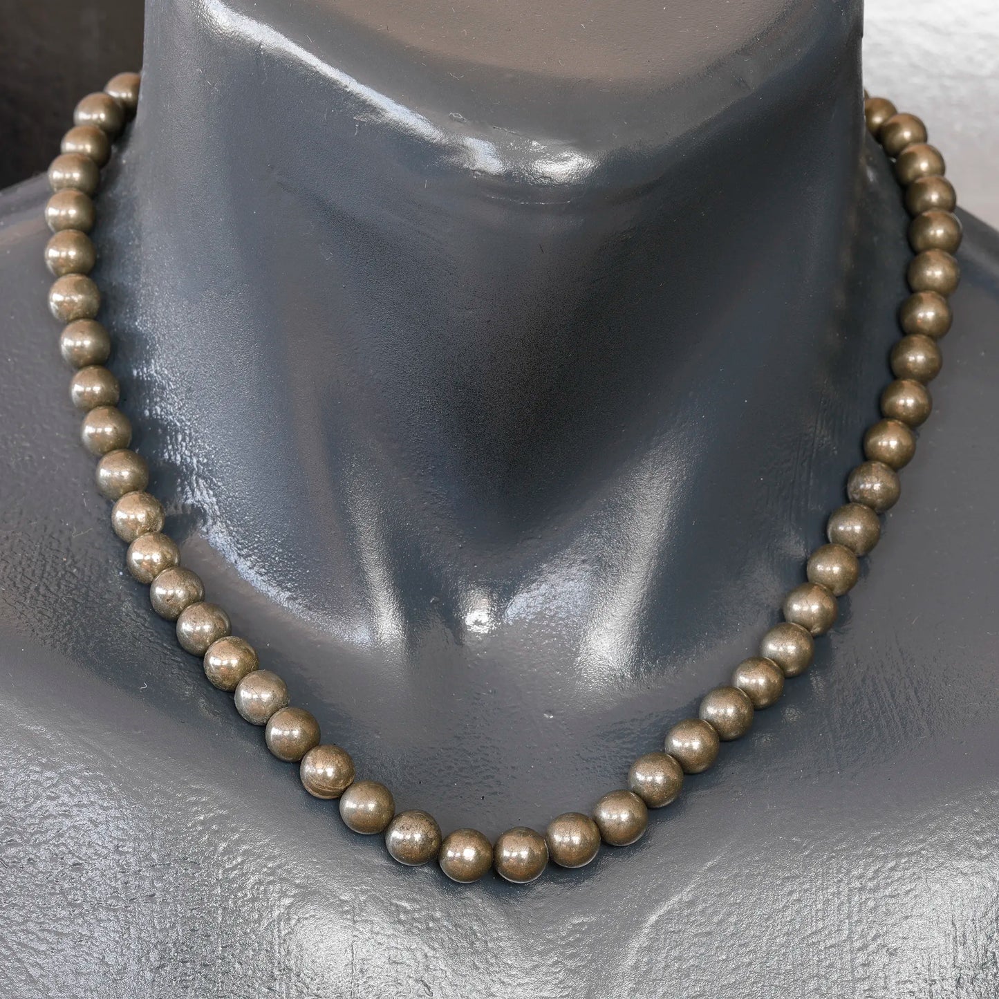 Natural Pyrite Beaded Clasp Choker Necklace - ElisaJewelryArt