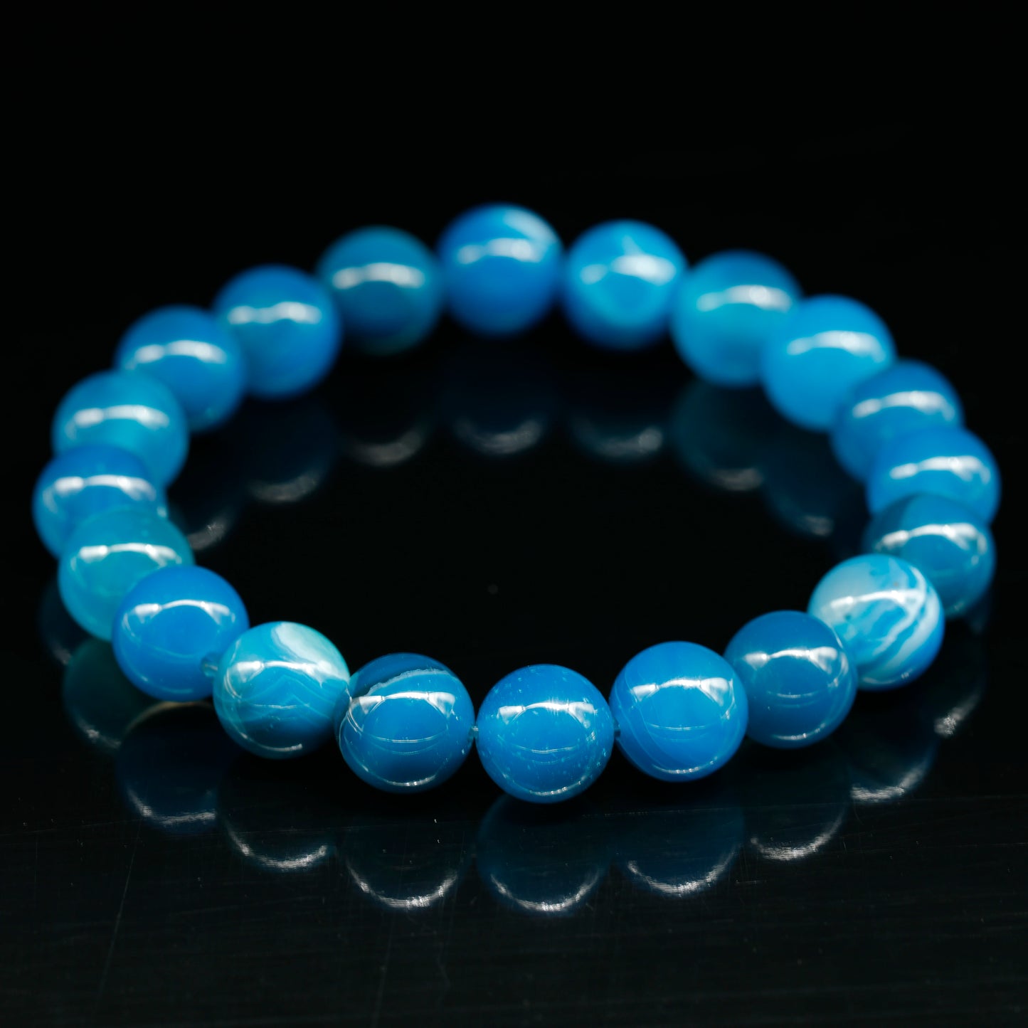 Natural Blue Agate Beaded Stretchy Bracelet