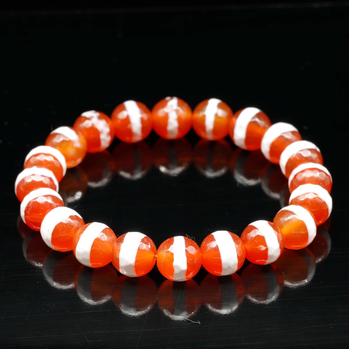 Natural Faceted Orange Tibetan Agate Beaded Stretchy Bracelet