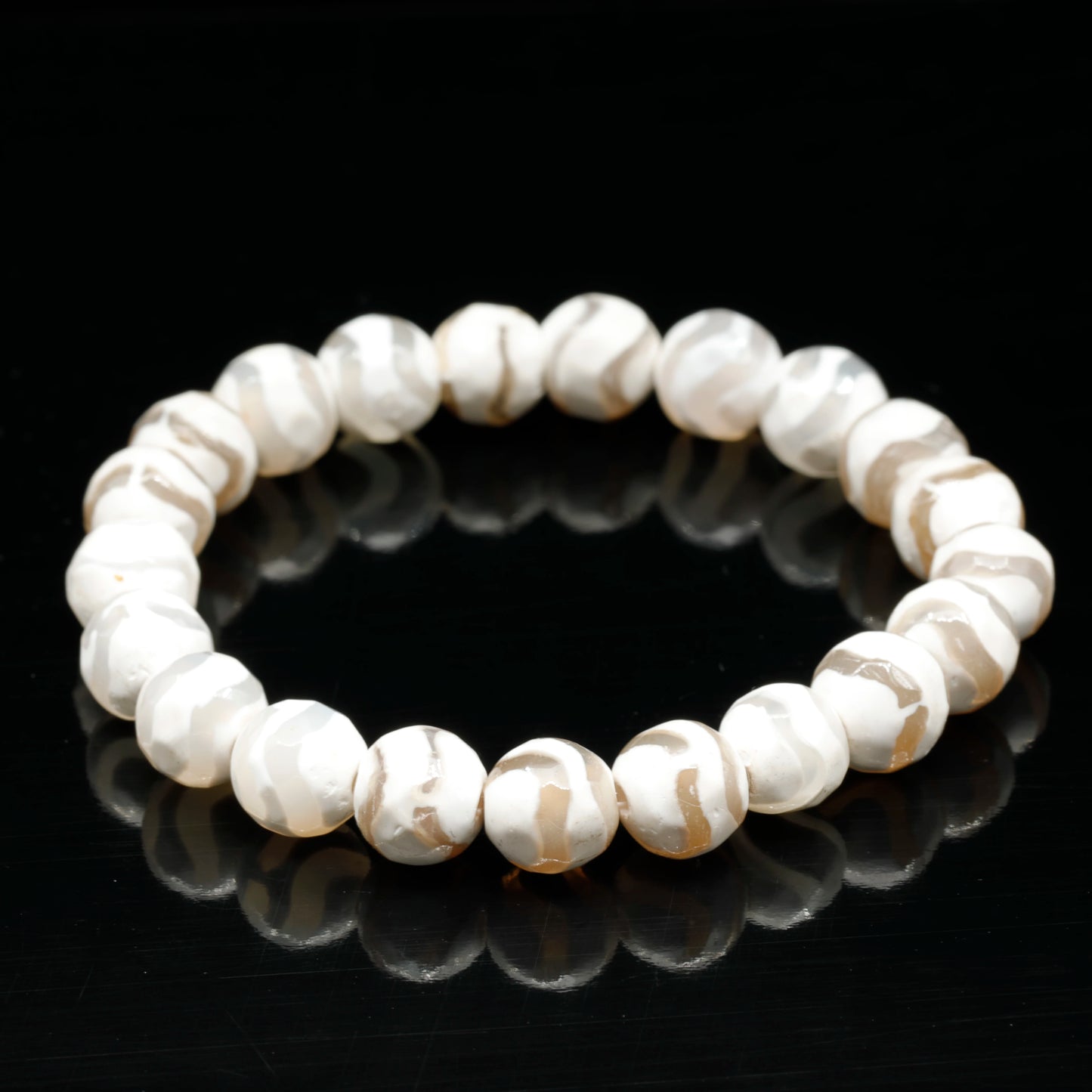 Natural Faceted White Tibetan Agate Beaded Stretchy Bracelet