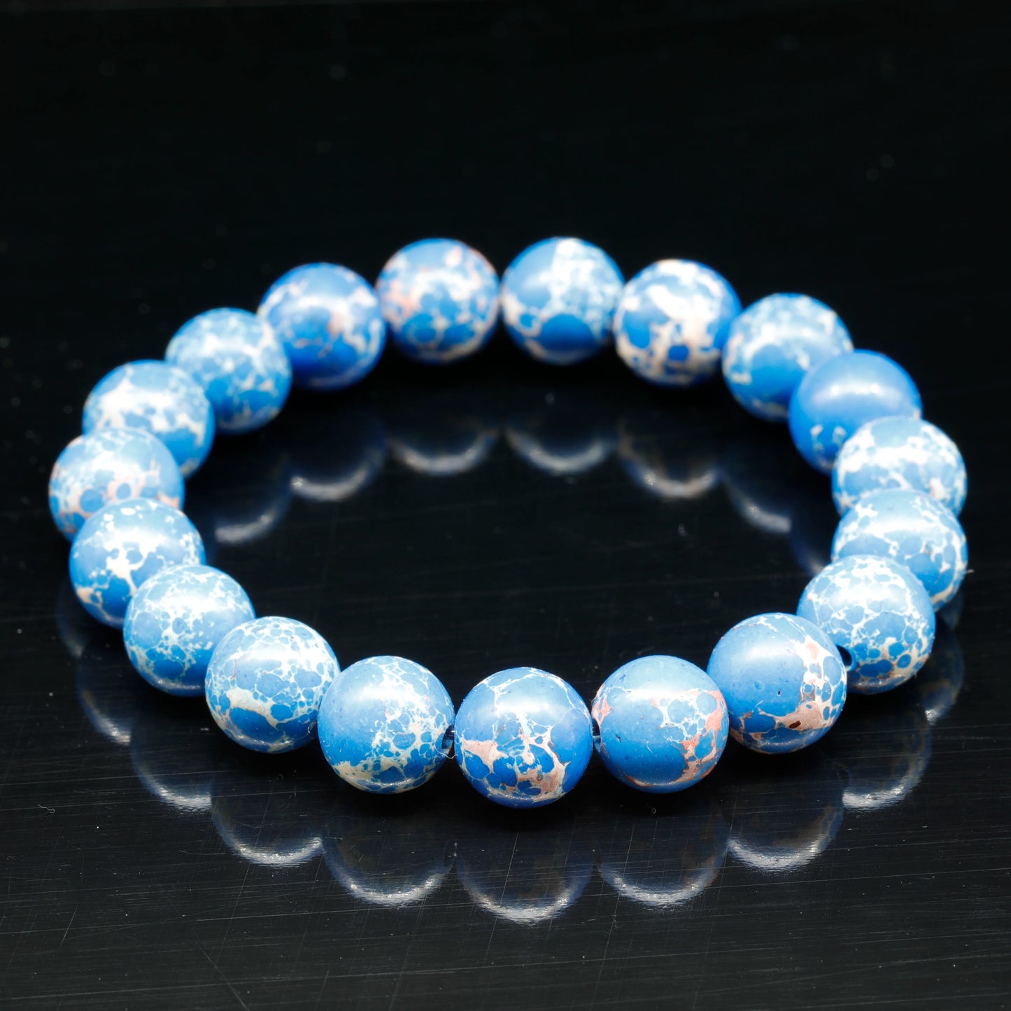 Natural Dark Blue Imperial Jasper Beaded Stretchy Bracelet