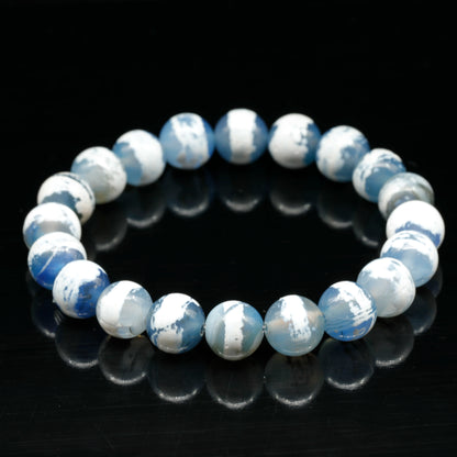 Natural Blue Tibetan Agate Beaded Stretchy Bracelet