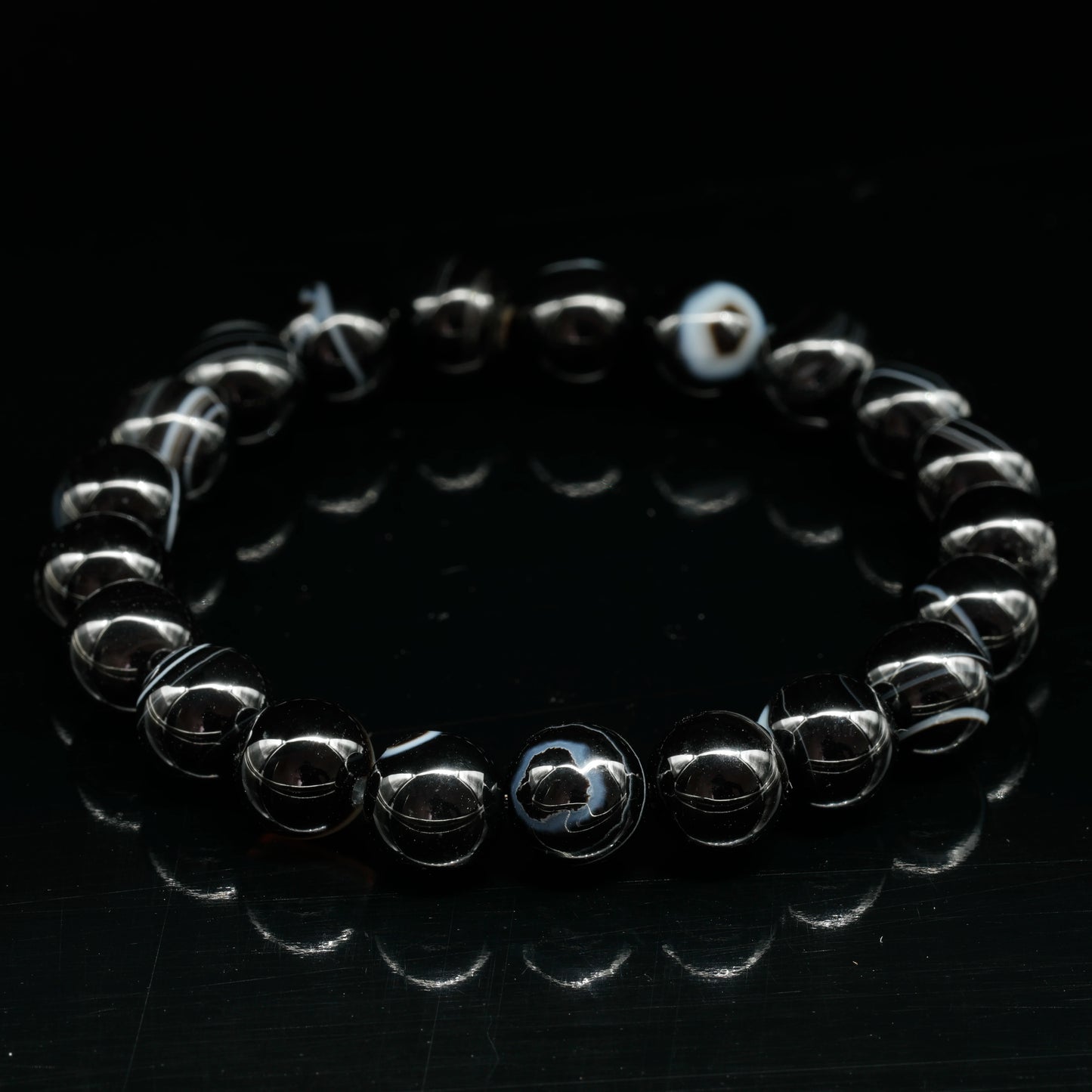 Natural Black Agate Beaded Stretchy Bracelet