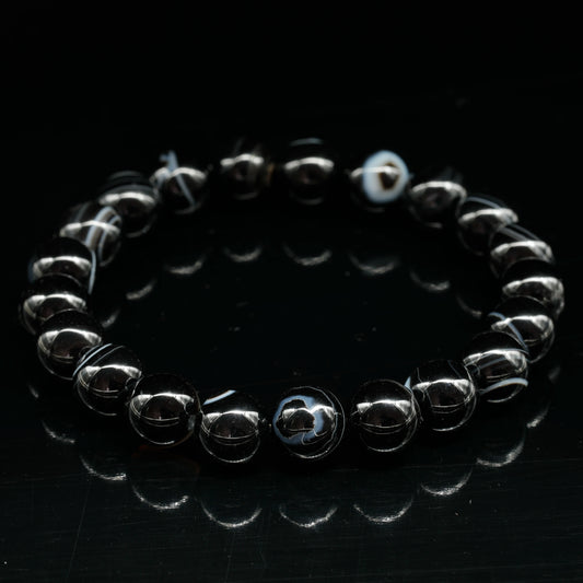 Natural Black Agate Beaded Stretchy Bracelet