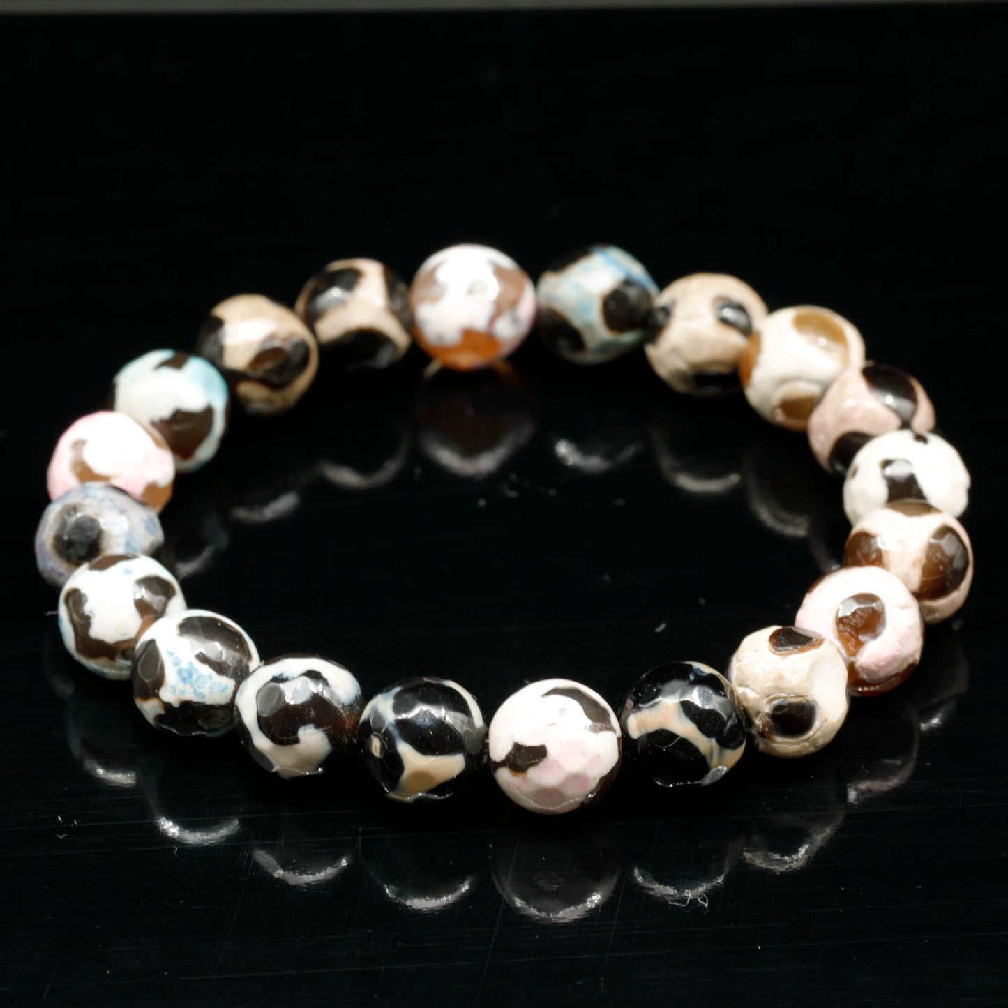 Natural Faceted Multi Color Tibetan Agate Beaded Stretchy Bracelet