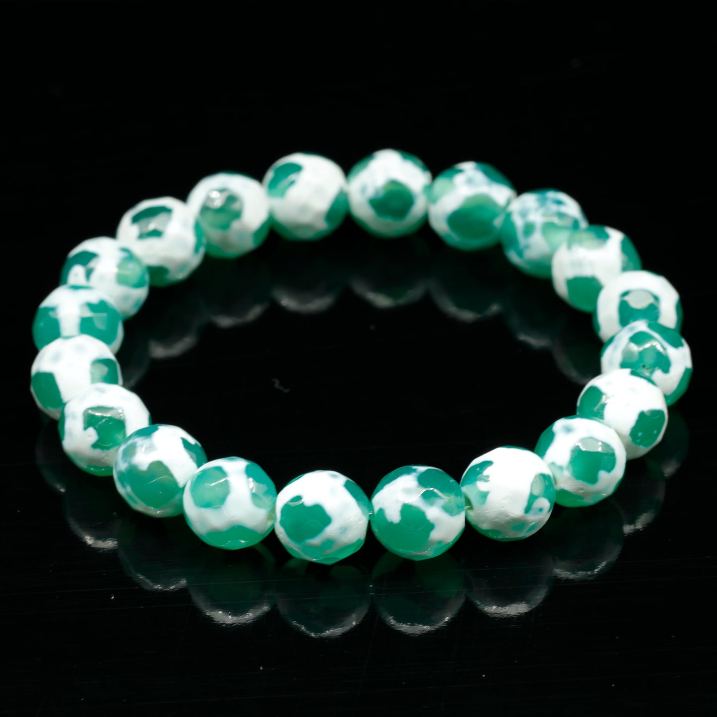 Natural Faceted Green Tibetan Agate Beaded Stretchy Bracelet