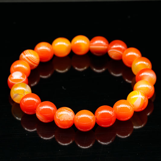 Natural Orange Agate Beaded Stretchy Bracelet