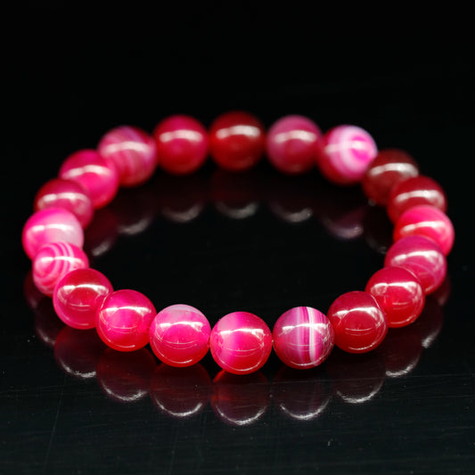 Natural Pink Agate Beaded Stretchy Bracelet