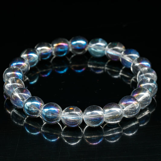 Natural Blue Aura Quartz Beaded Stretchy Bracelet