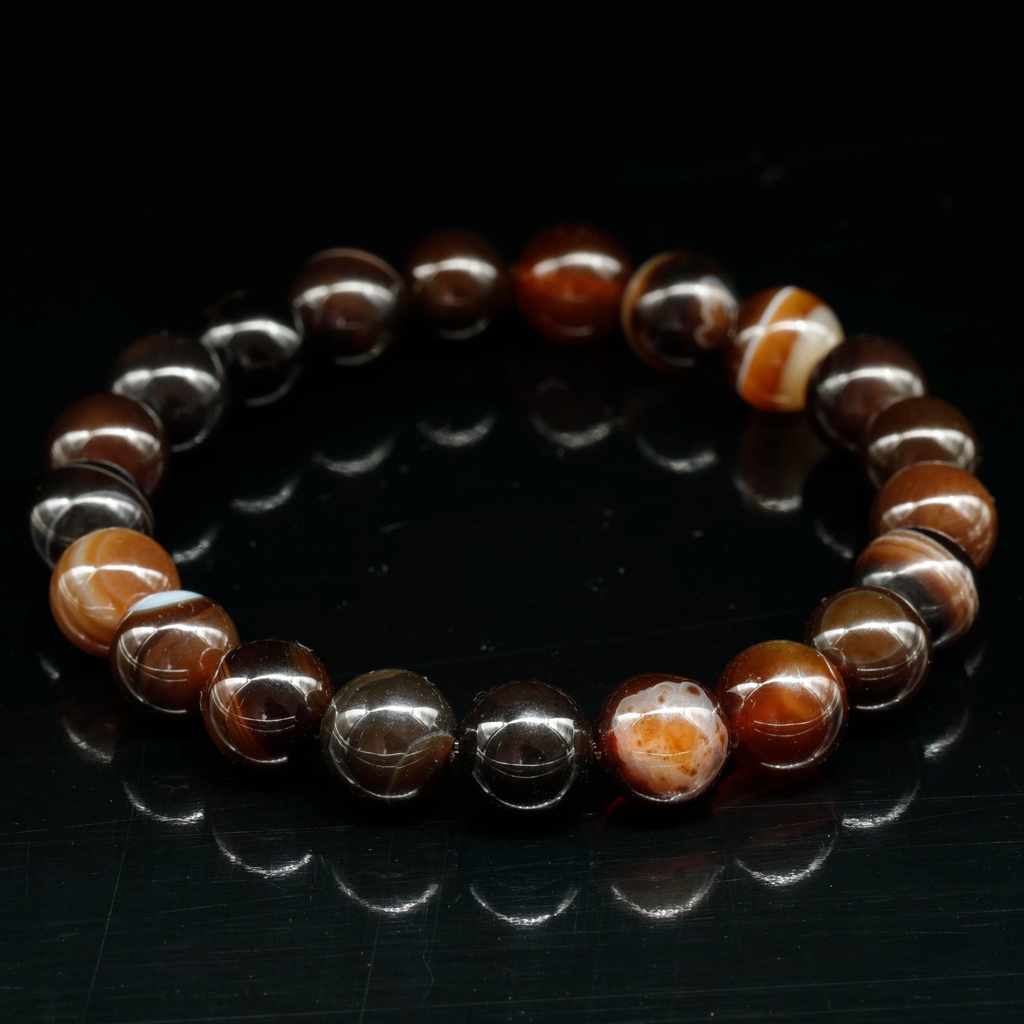 Natural Brown Agate Beaded Stretchy Bracelet