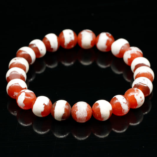 Natural Orange Tibetan Agate Beaded Stretchy Bracelet